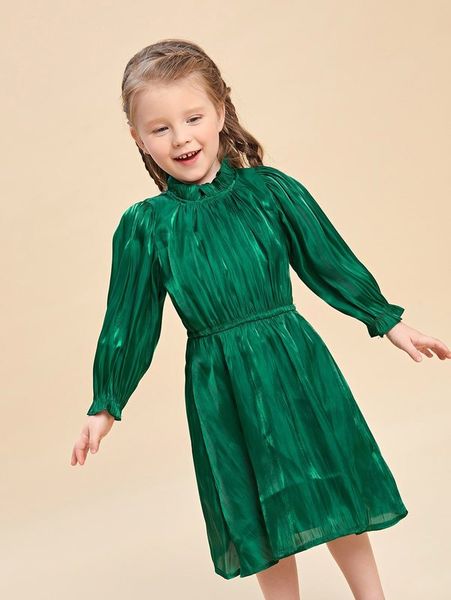 

toddler girls frill trim lantern sleeve a-line dress she, Red;yellow