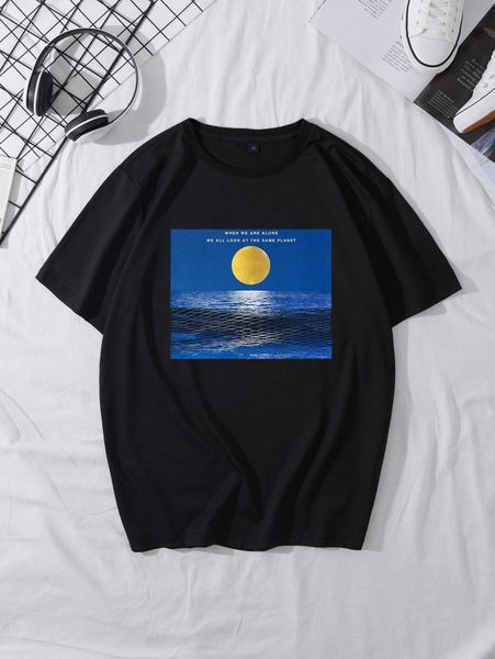 

men sea & slogan graphic tee m1o1#, White;black