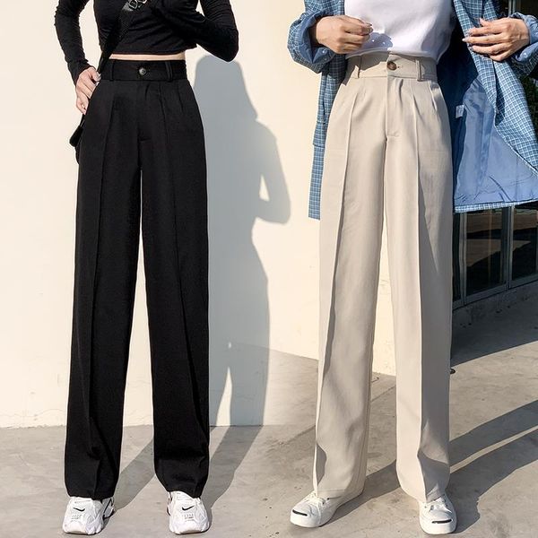 

good fabric straight pants women elastic high waist long pants for female loose caual trousers new winter big plus size 4xl 5xl, Black;white