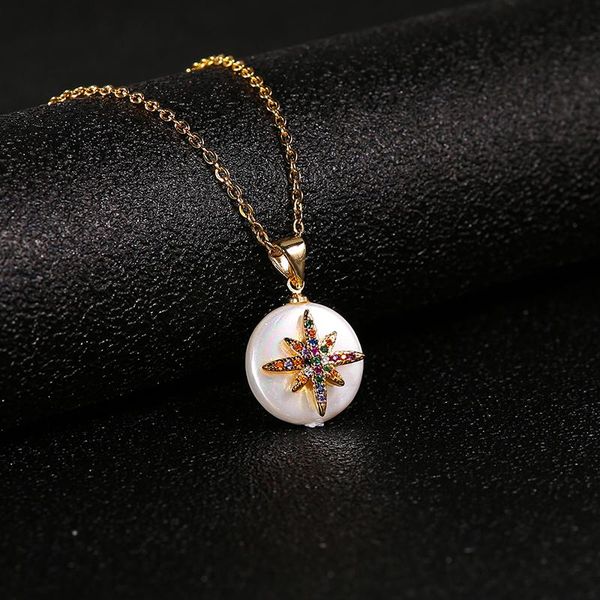 

fashion golden shell colored zircon six-pointed star pendant necklace for women charm beautiful girl necklace jewelry, Silver