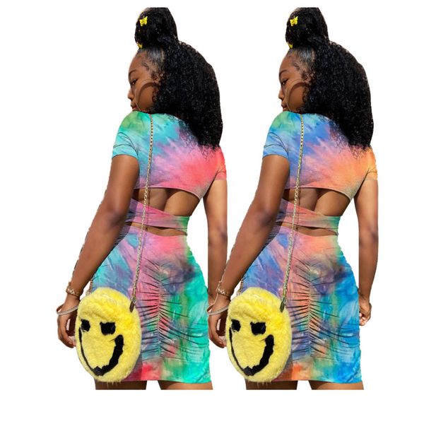 

european and american fashion women's new style tie-dye printing pleated cross-tie fashion tight-fitting dress, White;black
