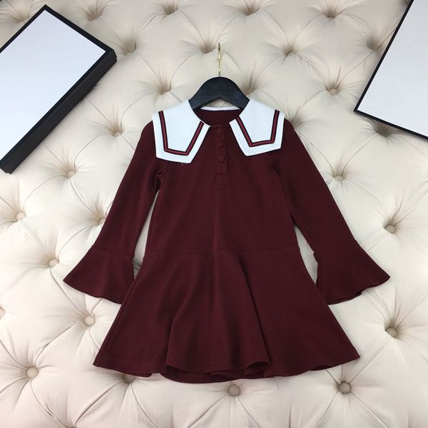 

super classic luxury french girls' college windbreaker skirt cotton cotton fabric navy round neck dress ing, Red;yellow