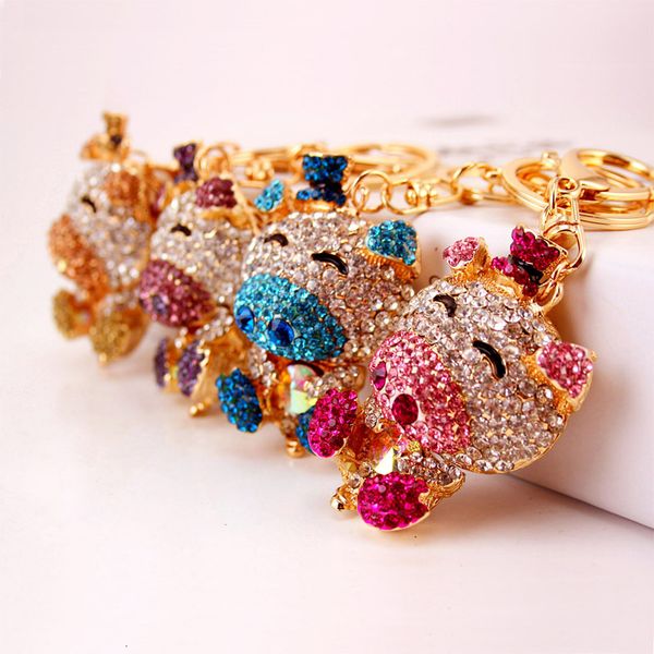 

key rhinestone keyrings pig chains 2021new crystal holder women gift bag pendant for car keychains it9a, Silver
