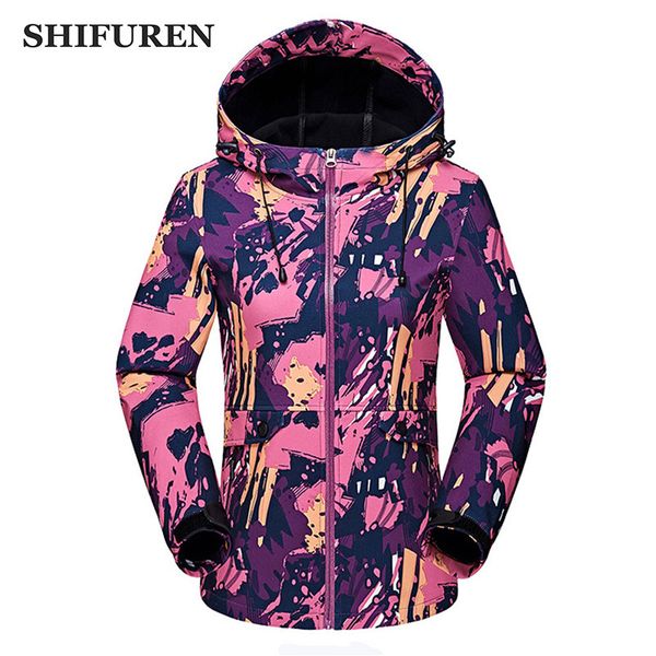 

shifuren new winter woman softshell fleece comouflage jacket winter warm outdoor camping ski jacket hunting hiking sports coat q1208, Black;brown