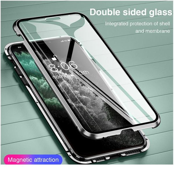 

360 magnetic adsorption metal case for iphone 11 12 pro xs max xr se double sided glass case for ip sqcdbg