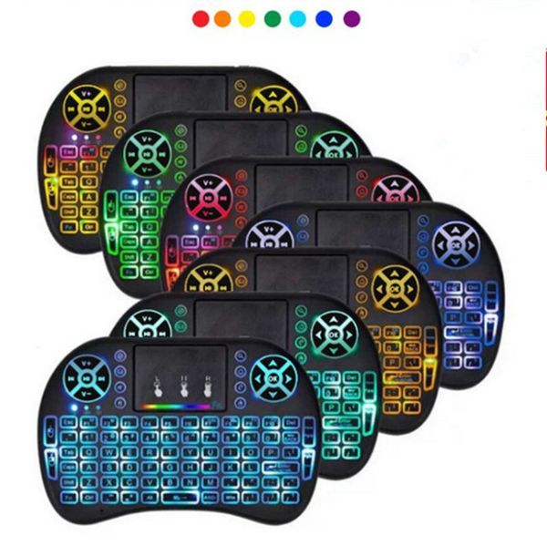 

new gaming keyboard i8 mini wireless mouse 2.4g handheld touchpad rechargeable battery fly air mouse remote control with 7 colors backlight