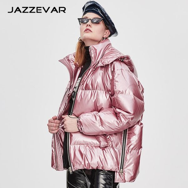 

ya8003# original desginer jazzevar 2020 new winter fashion street womens edgy sliver short down jacket cool girls zipper hooded down coat ou, Black
