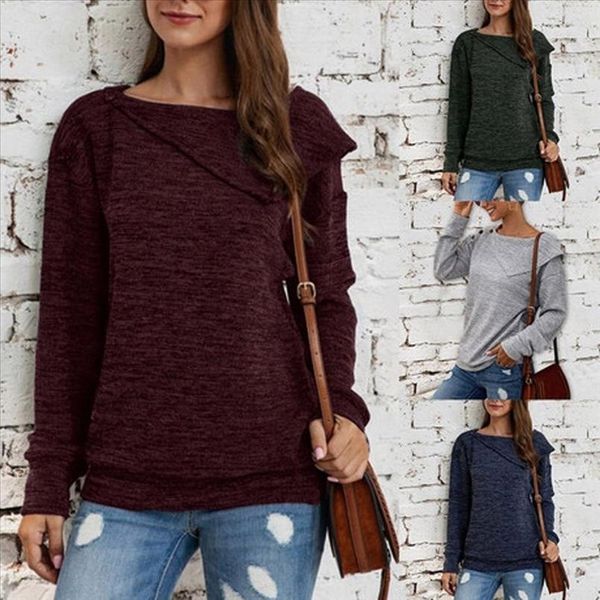 

fashion design buttons blouse long sleeve women casual o neck solid colors loose blouse fall clothes for women, White