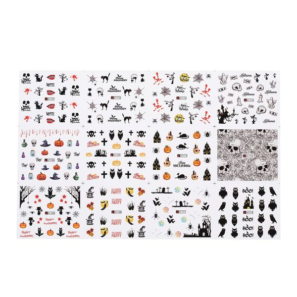 

1 pc/12 sets nail manicure decals christmas stickers set nail art diy tools, Black