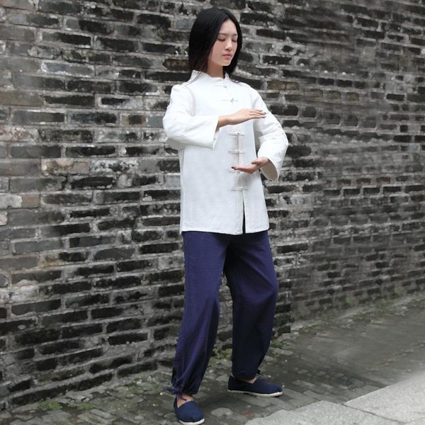

yoga outfits women tai chi kungfu meditation set linen chinese traditional loose jogging workout outfit leisure tracksuit sweatshirt+pant, White;red