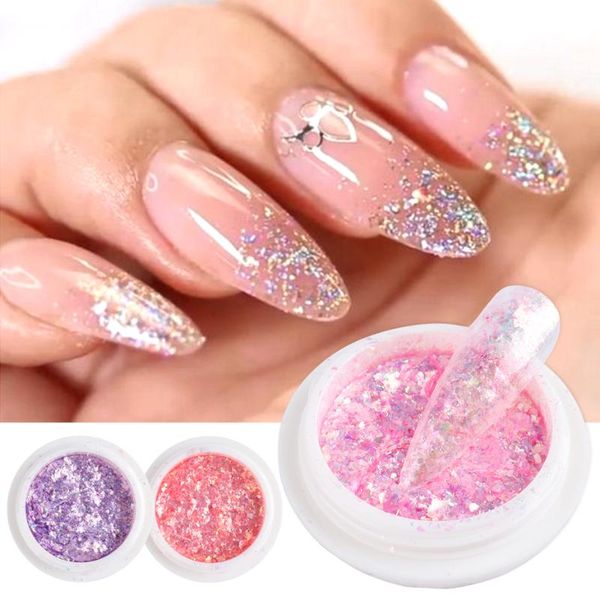 

nail glitter 1box opal aurora 3d flakes irregular ice velvet powder manicures sequins fragments holographic nails foils be1857, Silver;gold
