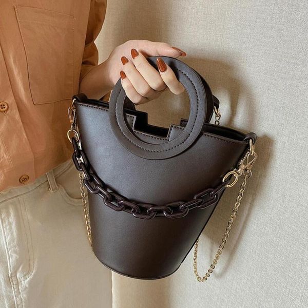 

vintage chain tote bucket bag 2021 fashion new high-quality pu leather women's designer bag chain shoulder messenger