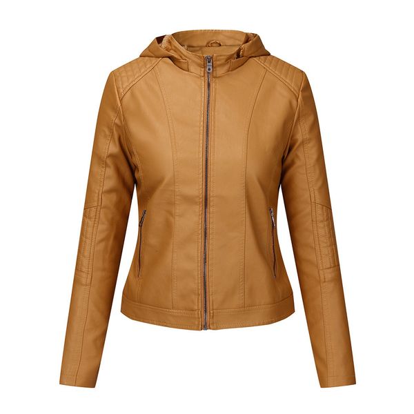 

same 2021 new leather cap autumn and winter short warm leisure female jacket 9l6h, Black