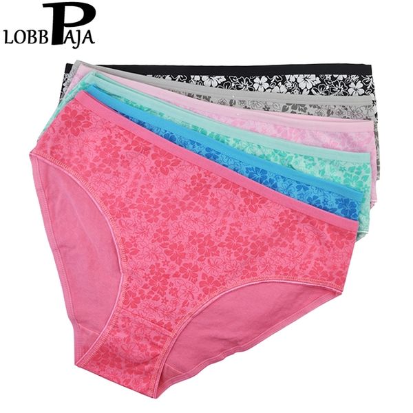 

lobbpaja lot 6 pcs woman underwear plus size cotton mid waist floral bikini panties briefs ladies mother lingerie for women 201112, Black;pink