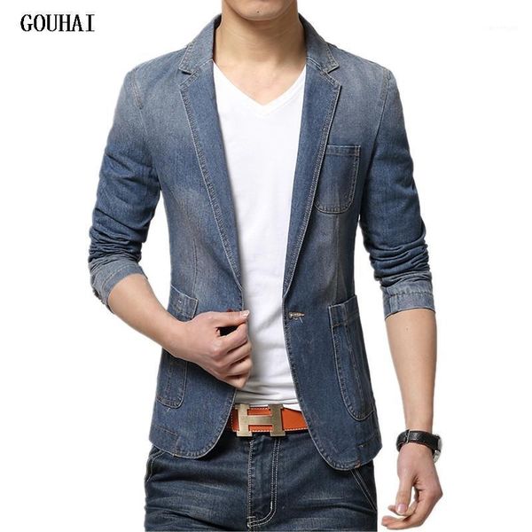 

gouhai m-3xl men denim blazer jackets men blazer slim fit terno blaser masculino jaquetas men's suits man jeans coats1, White;black