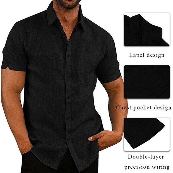 

mens blouse shirt formal summer short sleeve casual solid plus size, White;black