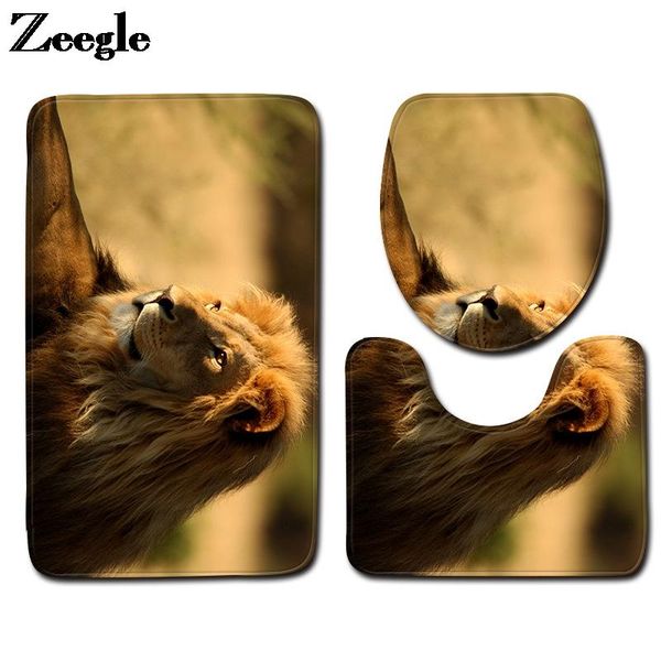 

bath mats 3d lion printed mat for bathroom floor home decoration toilet seat cover carpet set anti-slip foot