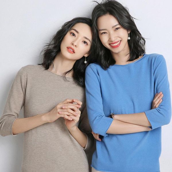 

women sweaters solid three quarter o-neck pullovers female 2019 autumn knit cashmere sweater women slim coat female blouse1, White;black