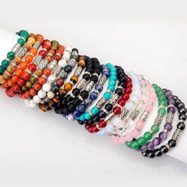 

charm bracelets 10pc/lot 8mm stone healing crystal pulseira feminina women men jewelry, Golden;silver