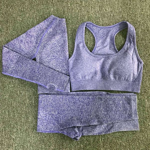 

yoga without difference 11 color dots ins seamless long sleeve 3-piece exercise fitness suit straight, Gray