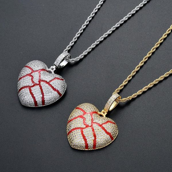 

iced out cz broken hearts crack heart pendants men's hip hop necklace jewelry gift cn107, Silver