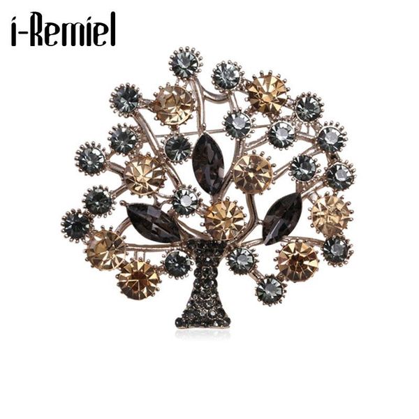 

new colorful crystal life tree rhinestone brooches for women plant flower lapel pin christmas tree brooch luxulry jewelry gifts, Gray