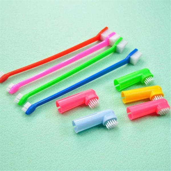 

double head pet finger toothbrush cute dog brush breath teeth care cat cleaning accessories pet supplies random color h jlljmr