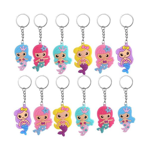 

cartoon chains pvc keychain pvc mermaid cute key keyring for women girls kids charm key ring accessories, Slivery;golden