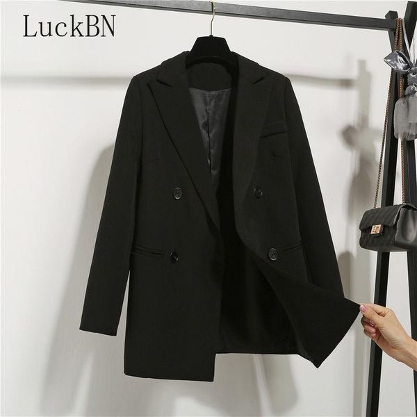 

fashion autumn winter notched double breasted jacket korean loose casual black women blazers jackets work wear coat, White;black