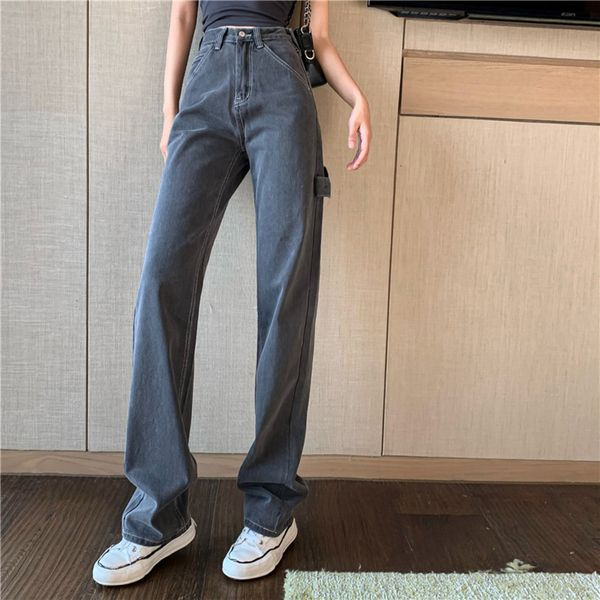 

2020 new jeans for women blue loose high waist mom large size straight pants long loose wide leg women jeans streetwear y1214