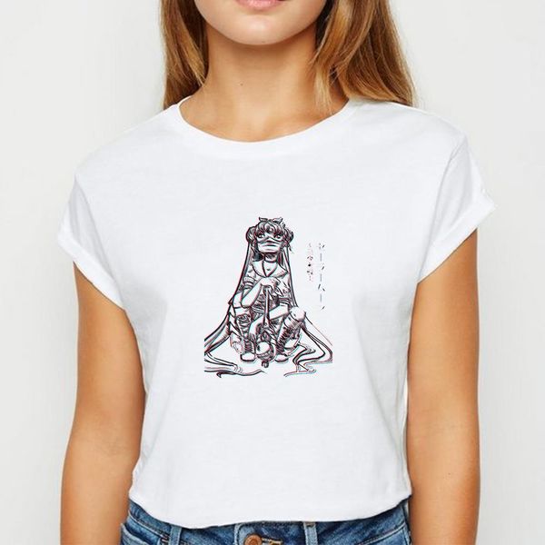 

pretty soldier sailor moon tshirt young women oversize spring summer t shirt harajuku avant-garde cool round collar t-shirt, White