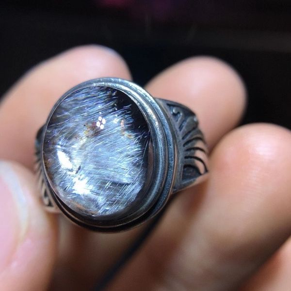 

platinum natural brookite rutilated quartzo adjustable 13.5/11mm 925 silver sterling woman ring aaaaaaaa 5ws5, Golden;silver