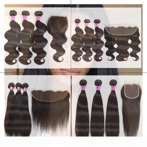 

brazilian virgin hair 3 bundles with 13x4 lace frontal ear to ear or 4x4 lace closure weave closure, Black;brown