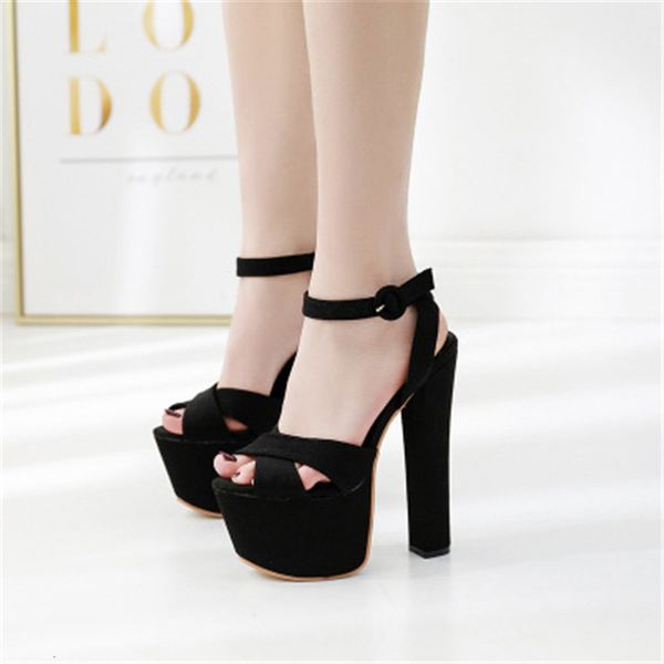 

2021 new summer wrap open toed roman-style sandals 17cm square shoes high heels nightclub party pass bombs efht, Black