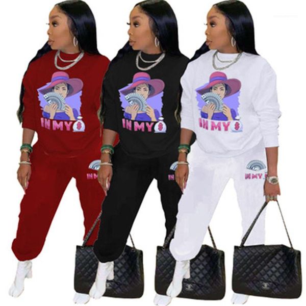 

neck straight pant tracksuits female spring loose casual 2pcs set women money pattern suits fashion trend solid color long sleeve round, Gray