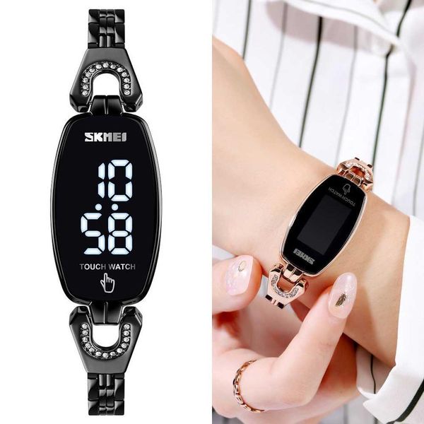 Touchscreen SKMEI Damen Digitale LED-Uhr Casual Wasserdicht Dünn Edelstahl Armband Elektronische Damenuhr Reloj Dama 201116