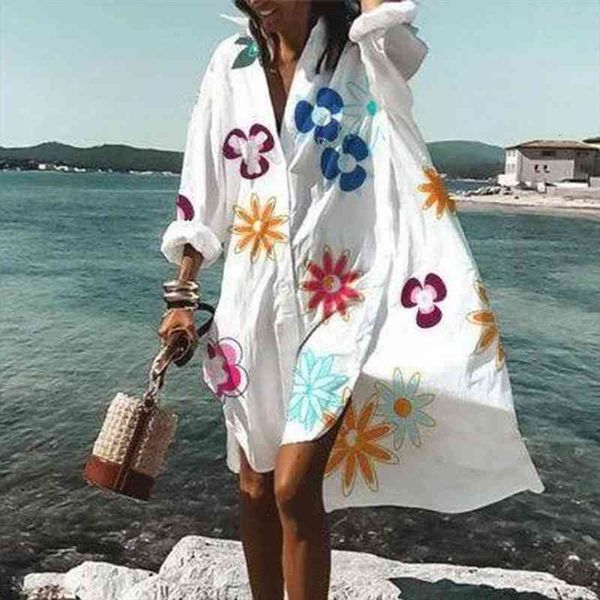 

summer women dresses long sleeve floral leaf print single-breasted shirt dress plus size loose beach party vestidos robe blouse, Black;gray