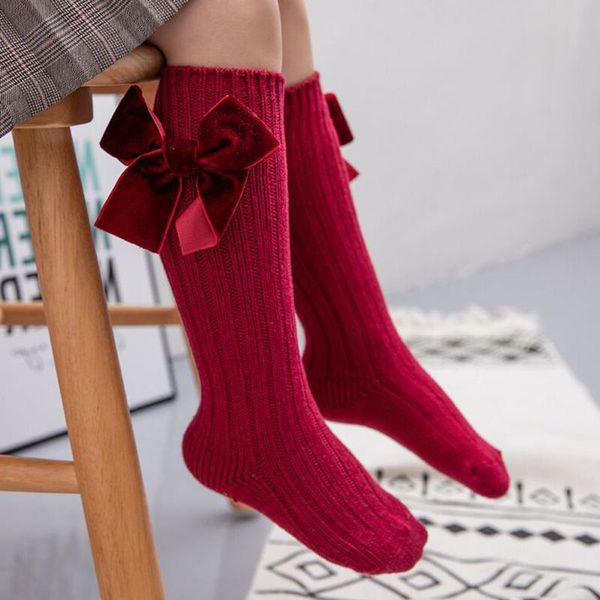

socks winter children for girls princess big bows knee high baby long kids born infant cotton sock, Pink;yellow