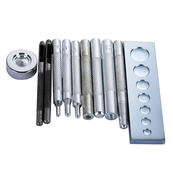 

11pcs metal leather craft tool die punch hole snap rivet fastener button setter base kit for diy leathercraft punch rivet set