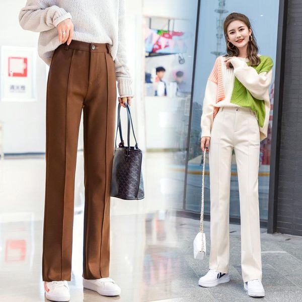 

women wool wide leg pant new fashion thick warm elastic waist woolen pant casual trouser pantalon office lady 2019 autumn winter, Black;white