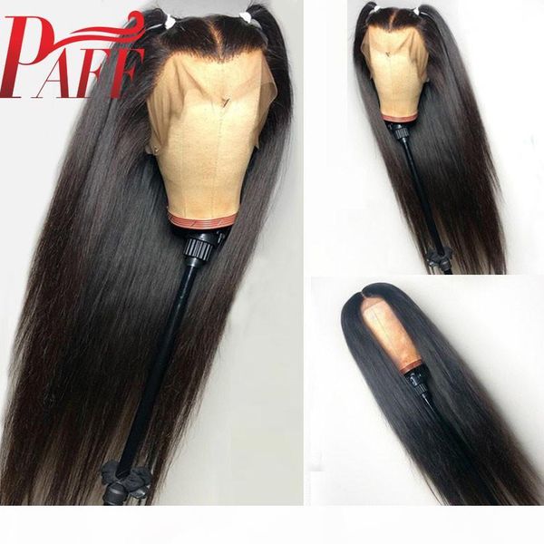 

paff 13*4 lace front human hair wigs silky straight peruvian glueless remy hair wig with middle part baby hair for black women, Black;brown