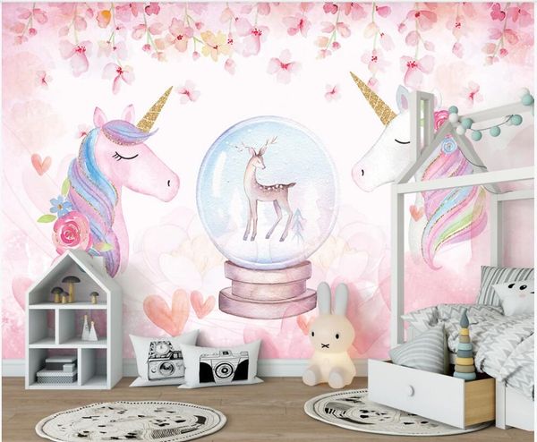 

3d wallpaper custom p mural cartoon watercolor unicorn flowers children room home decor 3d wall murals wallpaper for walls 3 d