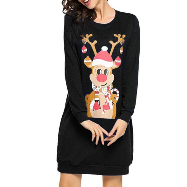

vintage christmass sweatshirt women pocket print monkey character long sleeve hoodie ladies casual mini dress robe, Black;gray