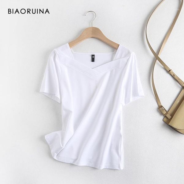

biaoruina women's solid colr korean style loose short-sleeved t-shirt female base cross v-neck wild thin tee new arrival1, White