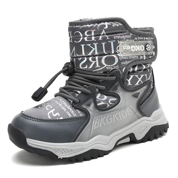 

boots 2021 winter kids snow boot boys girls warm fur antiskid outsole plus size 32 to 39 children for boy, Black;grey