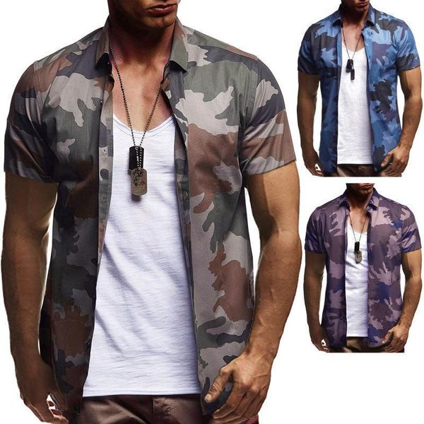 

2020 men's summer fashion camouflage short sleeve casual shirt 3325, White;black