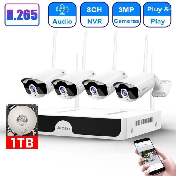

h.265 8ch nvr 3mp camera wireless nvr kit wifi security system 3mp audio sound outdoor cctv ip camera p2p video surveillance set1