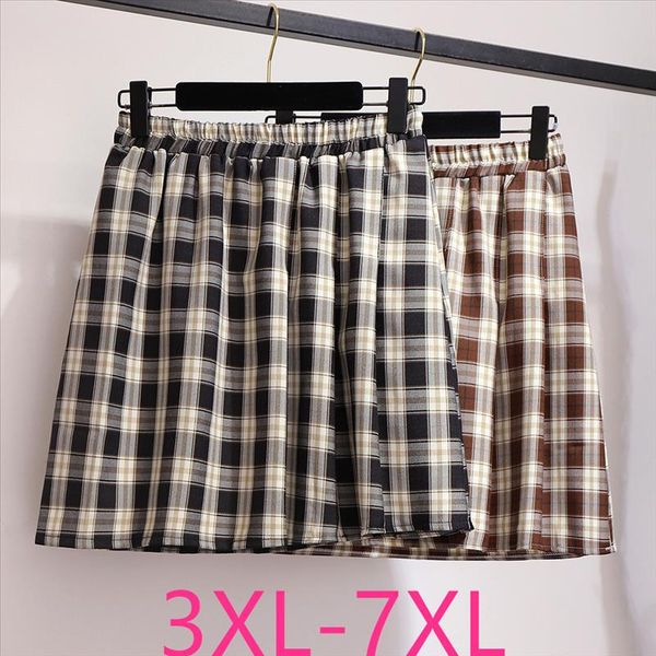 

2021 spring summer plus size mini skirt for women large casual loose elastic waist plaid short skirts black 3xl 4xl 5xl 6xl