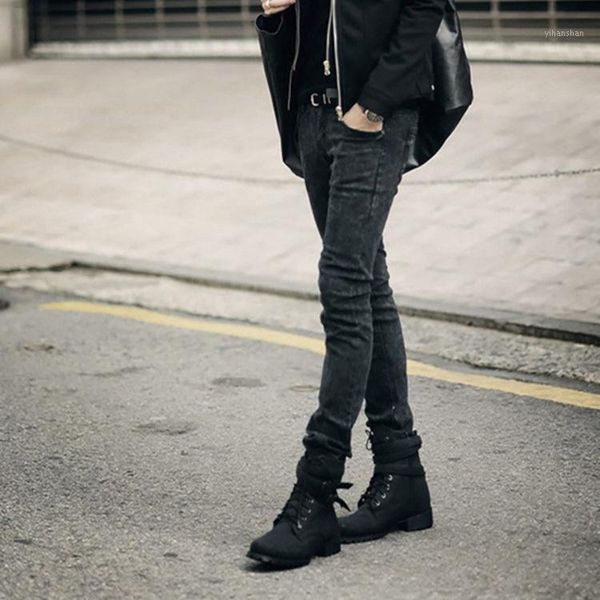 

2019 fashion casual snowflakes jeans male feet pencil pants men's grey pants male cowboy skinny jeans men1, Blue