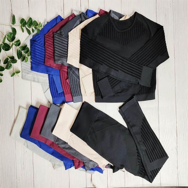 

yoga outfits women seamless set gym high waist running workout leggings long sleeve sport suit short fitness sets for, White;red